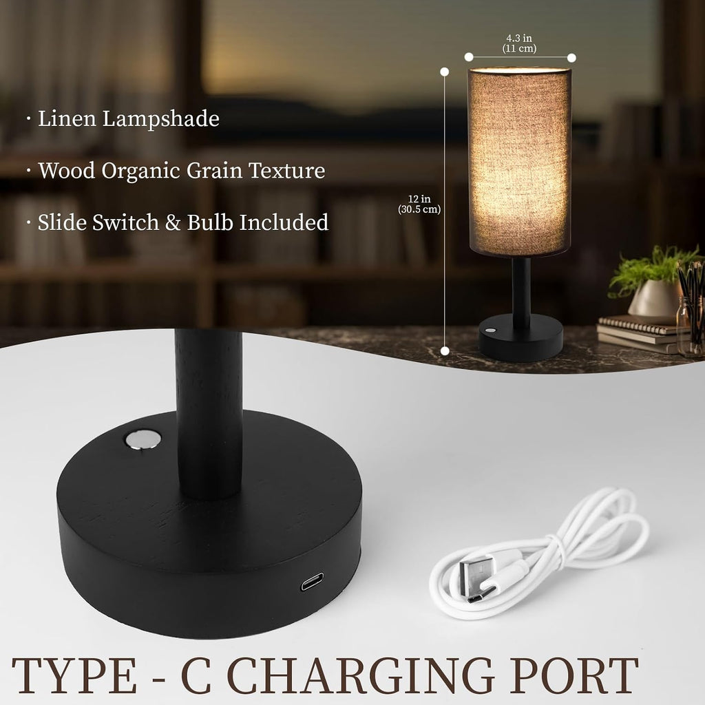 LALISU Small Table Lamp Nightstand Lamp Linen Lampshade Bedroom Wood Base Small Bedside Lamp for Night Stands, Desk Lamps for Reading…
