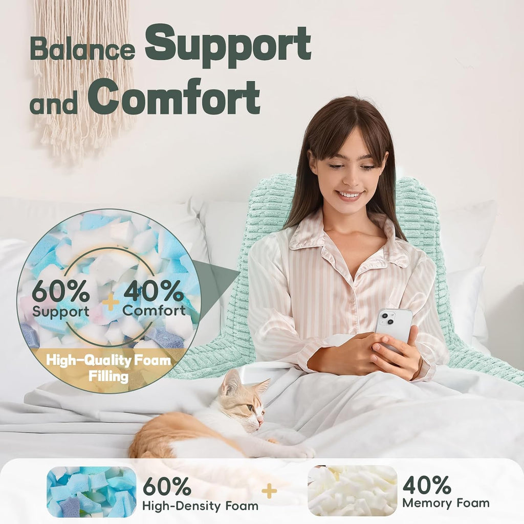 Luisof 21" Higher Large Reading Pillow for Bed Adult, Back Pillow for Bed Sitting Up with Memory Foam Back Support with Arms Rest for Couch…