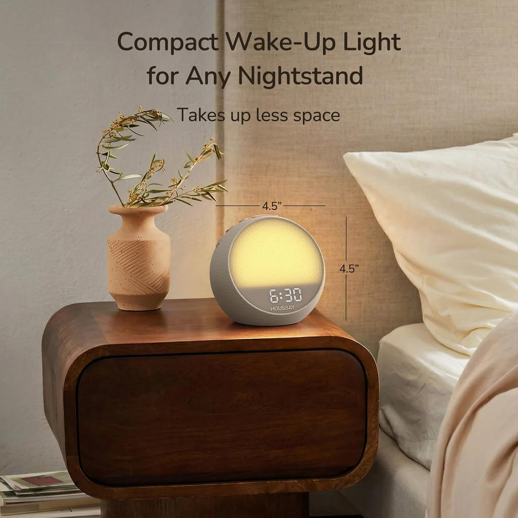 HOUSBAY MINI Sunrise Alarm Clock with Sound Machine, Rhythm Wake-Up Light, White Noise for Sleeping, Compact Phone-Free Bedrooms Clock…