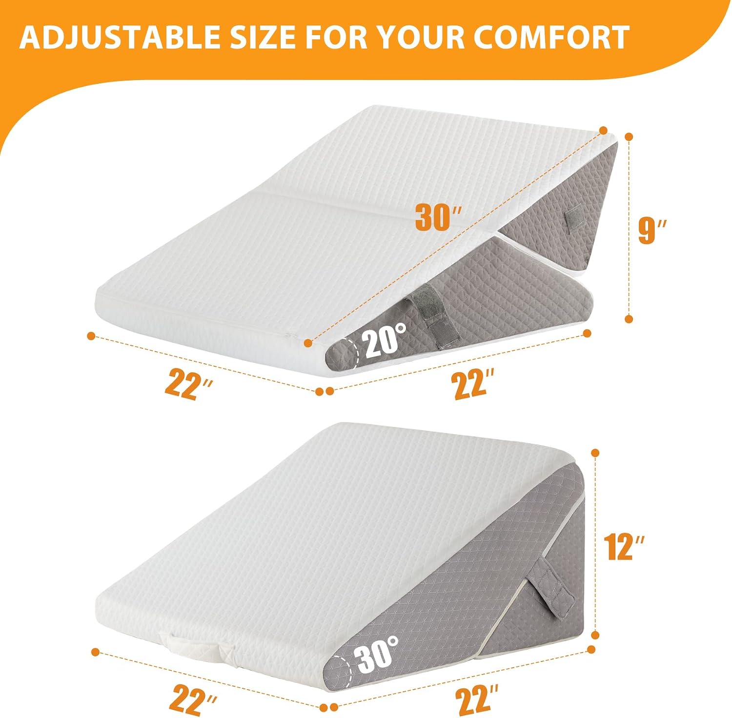 Ruqmuis Bed Wedge Pillow for Sleeping, 9&12 Inch Adjustable Wedge Pillow Set for After Surgery, Triangle Pillow for Back, Leg Support, Aci…