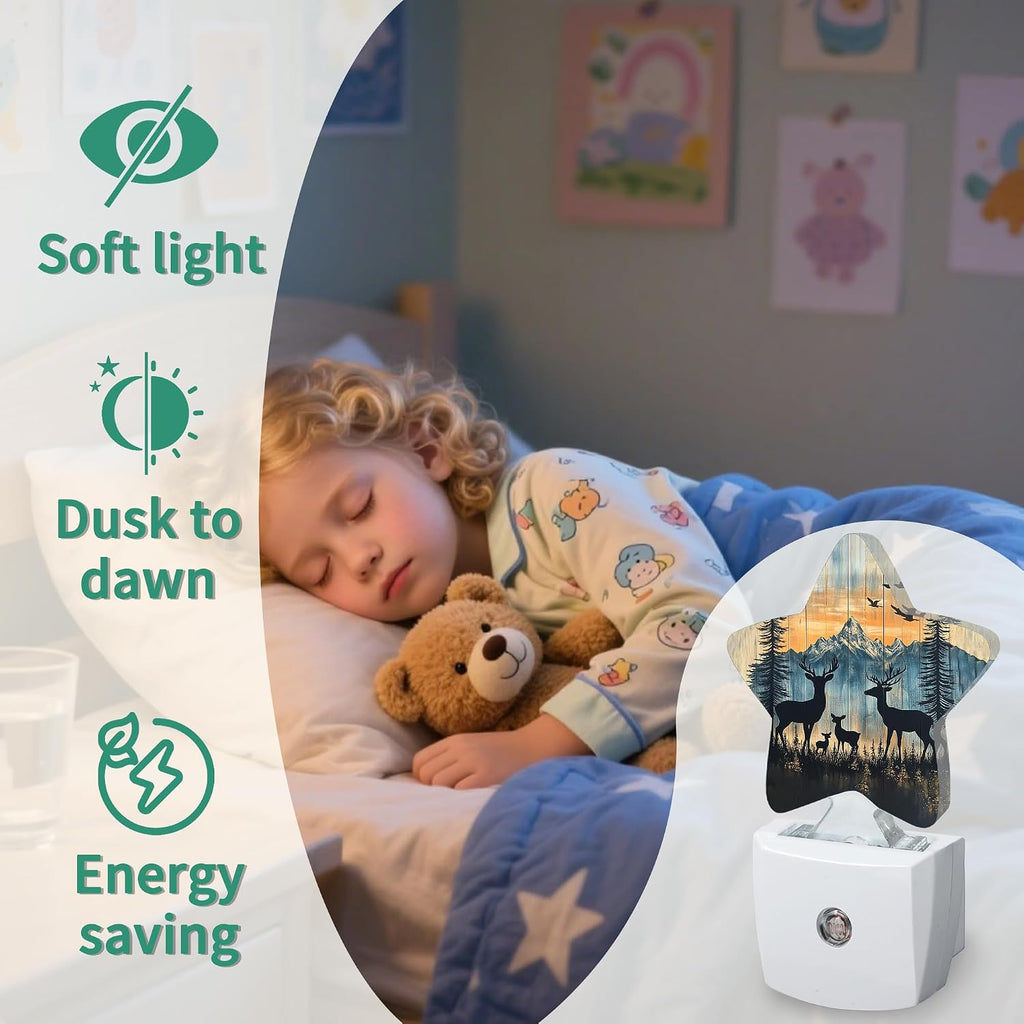 Rustic Woodland Deer Plug in Star Night Light, Night Light with Sensor for Kids Nursery Bedroom, Decorative Soft Glow Lamp for Hallway…
