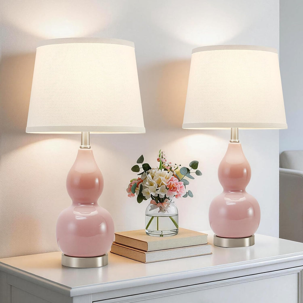 WelcomeGyroVu GyroVu 22" Table Lamp Set of 2, Color Temperature Adjustable Double Gourd Ceramic Lamps Classic Nightstand Table Lamps for Be…