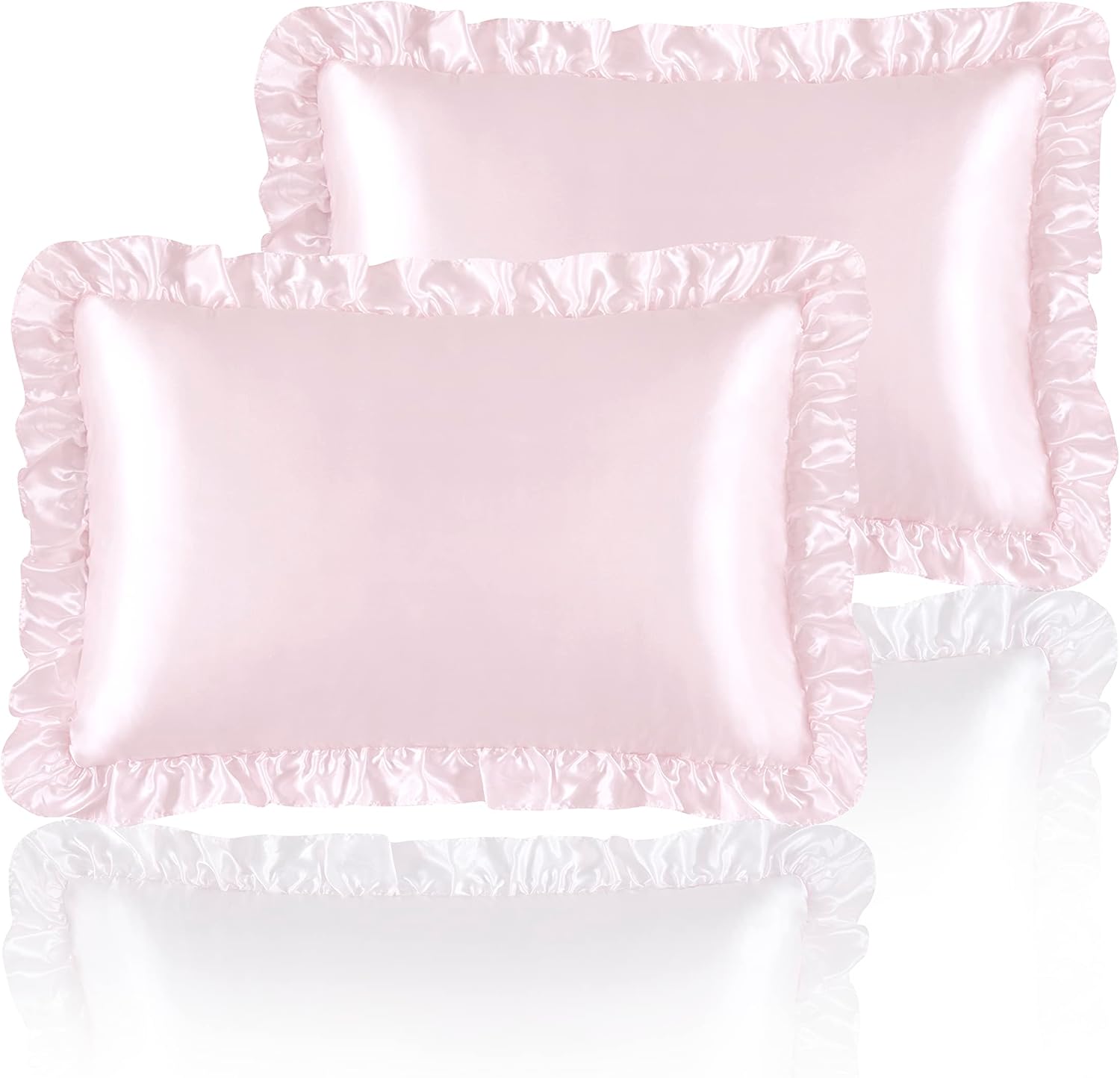 HommxJF Blush Pink Satin Ruffled Pillow Cases for Hair and Skin, Blush Pink Silk Pillowcases Standard Set of 2 with Envelope Closure Princes…