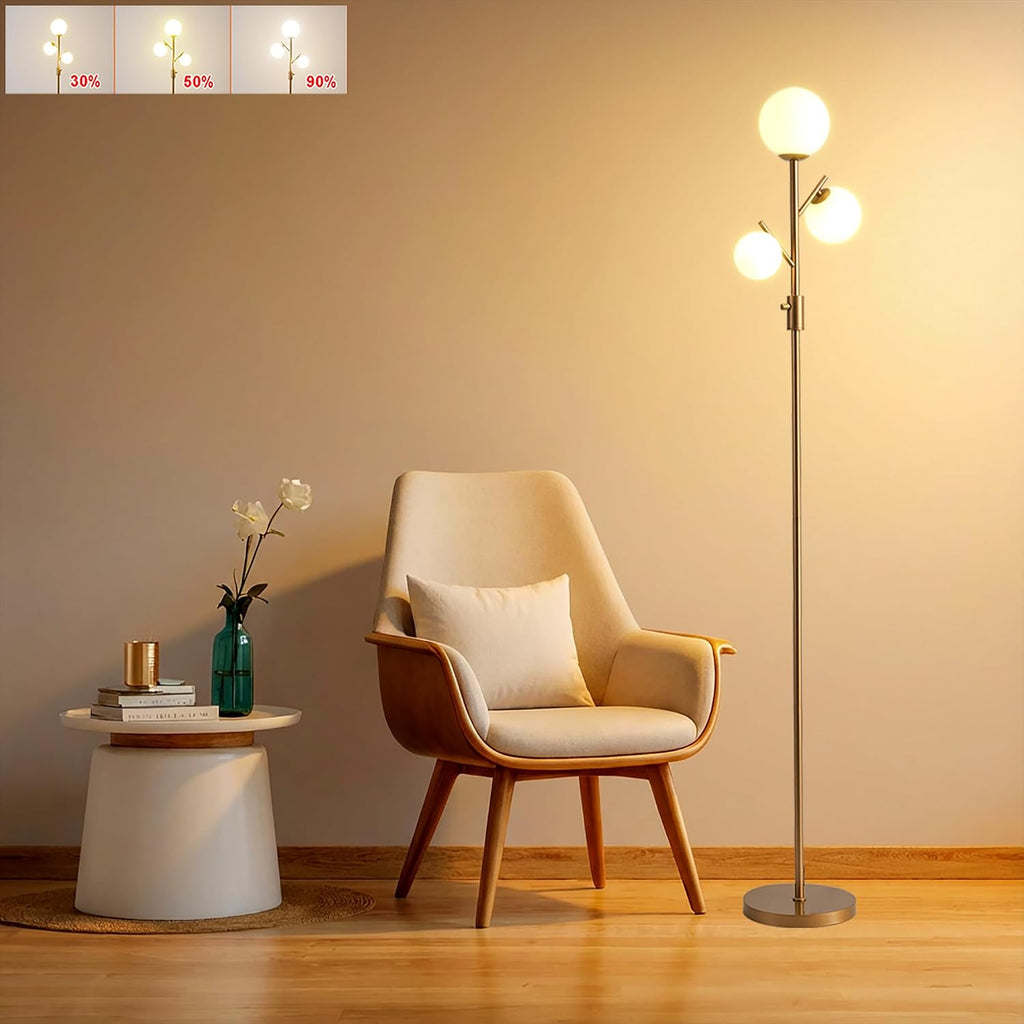 Fiqevs Mid Century Modern 3 Globe Tree Floor Lamp - Dimmable LED Standing Lamp with Bulbs, Warm Light for Living Room Bedroom Office…
