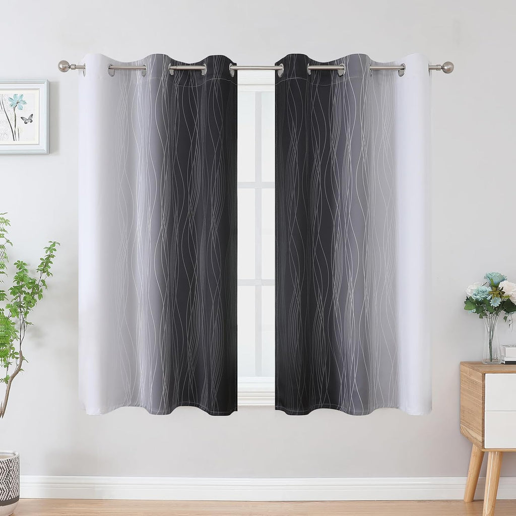 Estelartextiler Estelar Textiler Black and Greyish White Blackout Curtains 45 Inch Length, Light Blocking Gradient Drapes for Bedroom, Ther…
