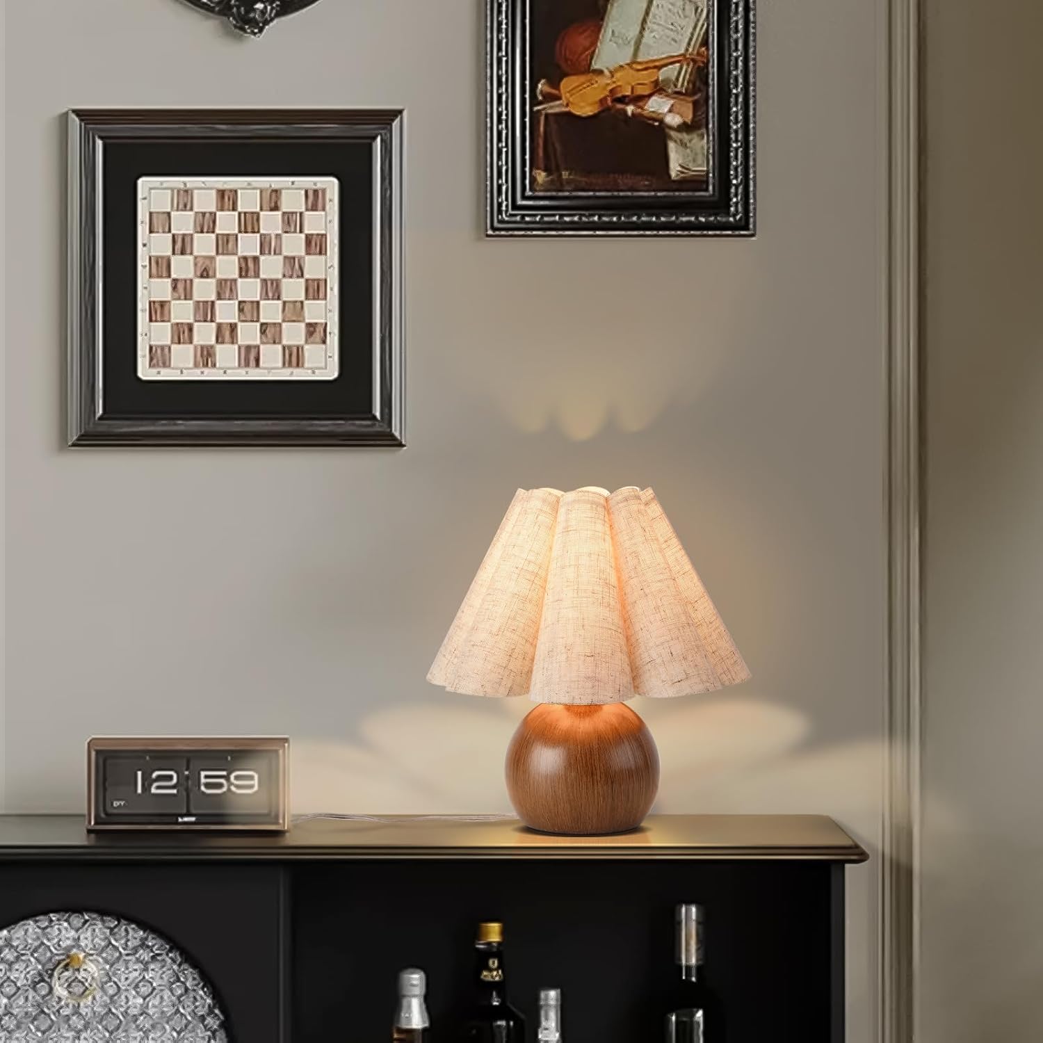 Farmhouse Cute Small Table Lamp, Wood Grain Vintage Table Lamps for Bedroom Nightstand, Cute Mini Bedside Small Table Lamps for Small…