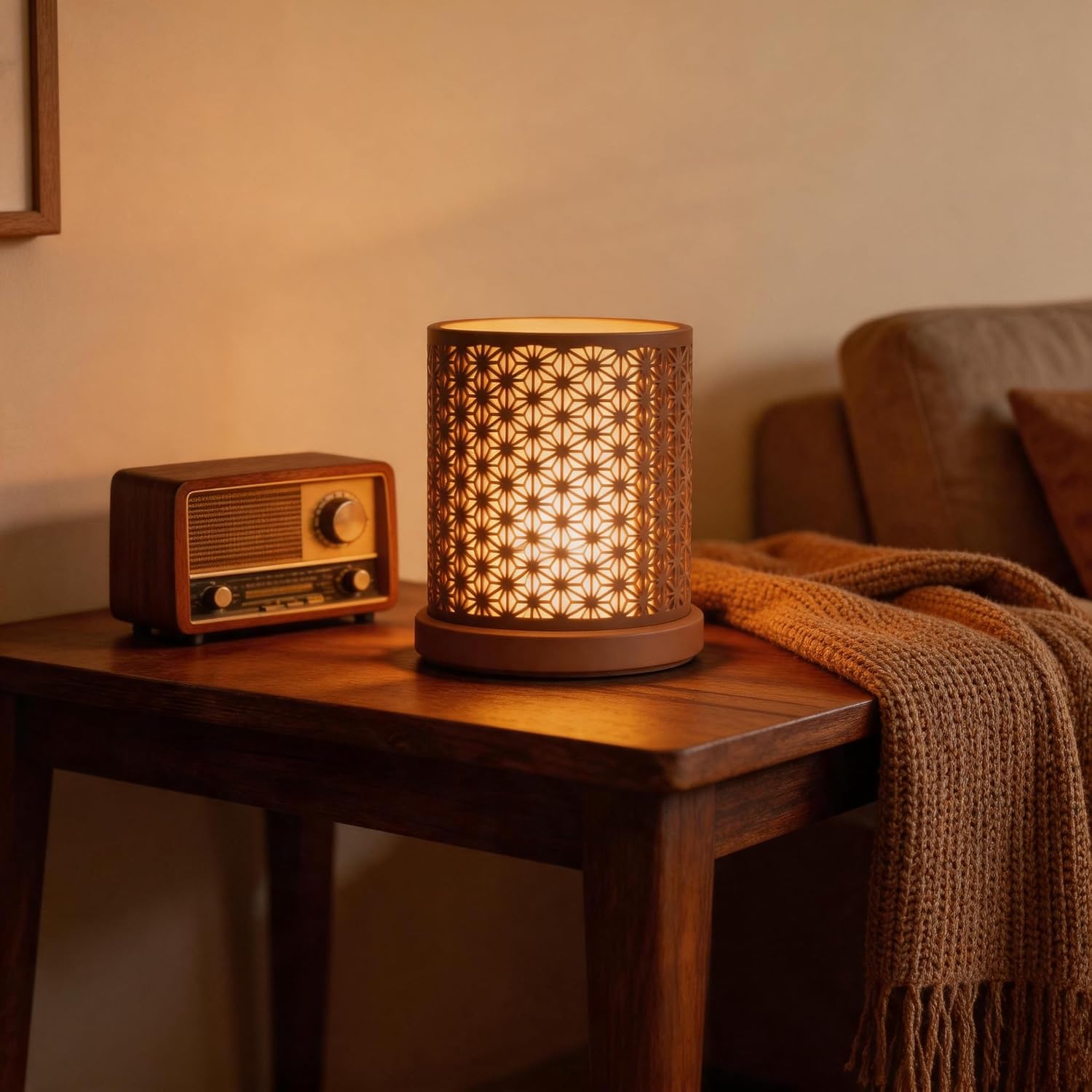 Contemporary Style Table Lamp, Bedside Night Light, Cylindrical Cutout Pattern Shade, Includes Light Source (Small, 1 PC)