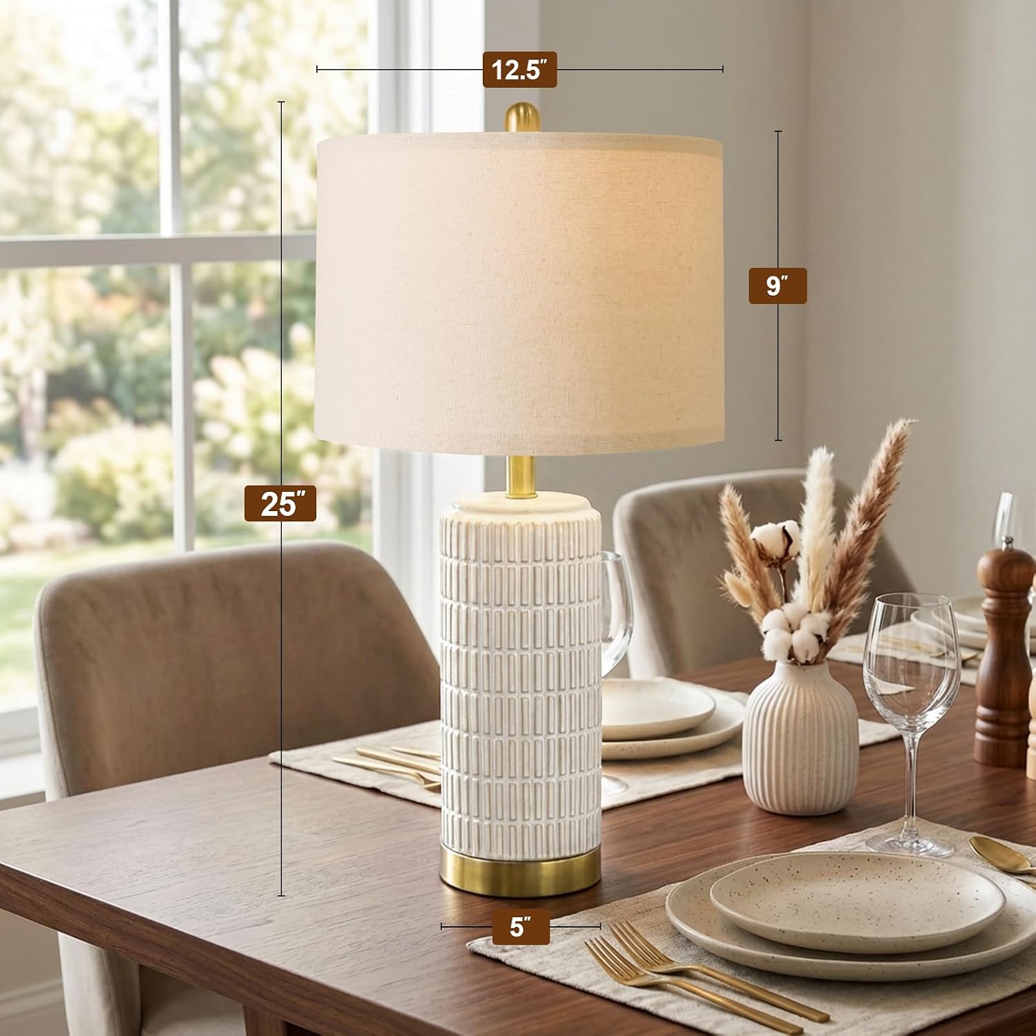 Pokat 25'' Modern Table Lamps Set of 2 for Living Room with Gold Base, White Farmhouse Bedside Lamps for Bedroom, Nightstand Lamps for Offi…