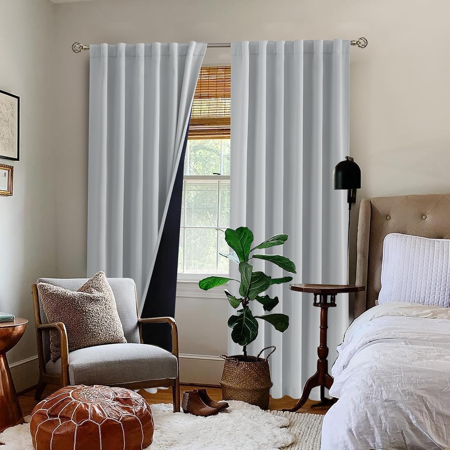 BGment Full Blackout Curtains with Thermal Insulation Liner Curtains 90 Inches Long, Rod Pocket and Back Tab Double Layer Room Darkening…