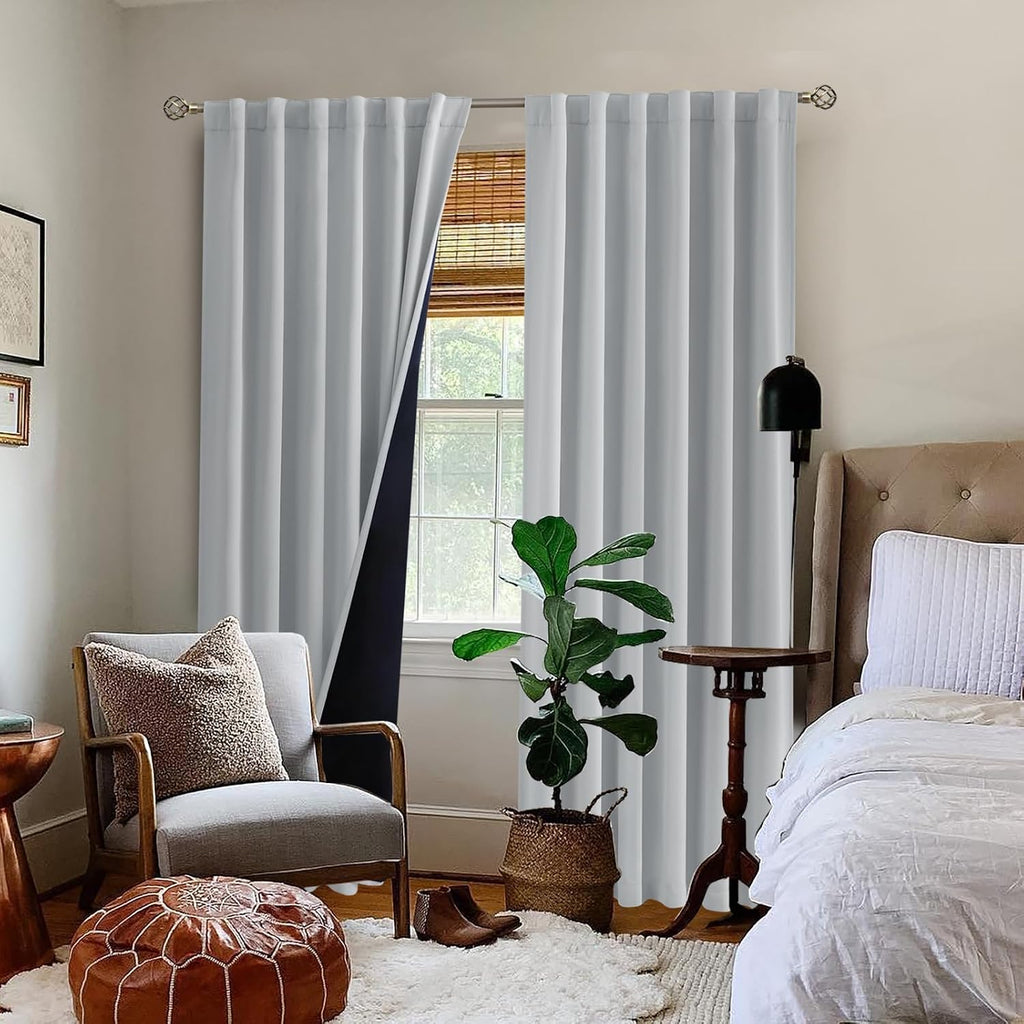 BGment 100% Blackout 80 Inch Curtains with Thermal Insulation Liner, 52 x 80 Inch Rod Pocket and Back Tab Double Layer Room Darkening…