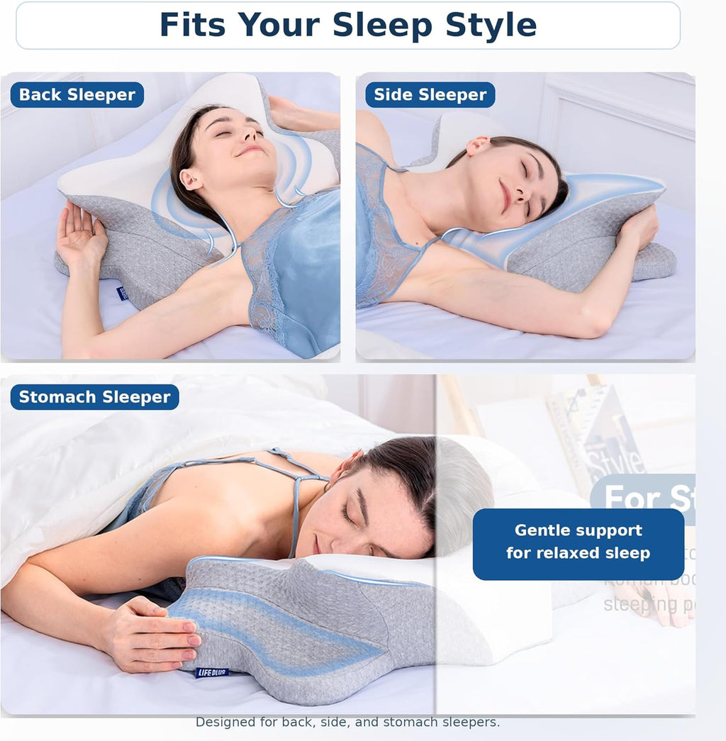 Funccube Cervical Neck Pillow - Memory Foam Pillow for Sleeping, Ergonomic Neck Support Contour Pillows for Side Back Stomach Sleepers, Orth…