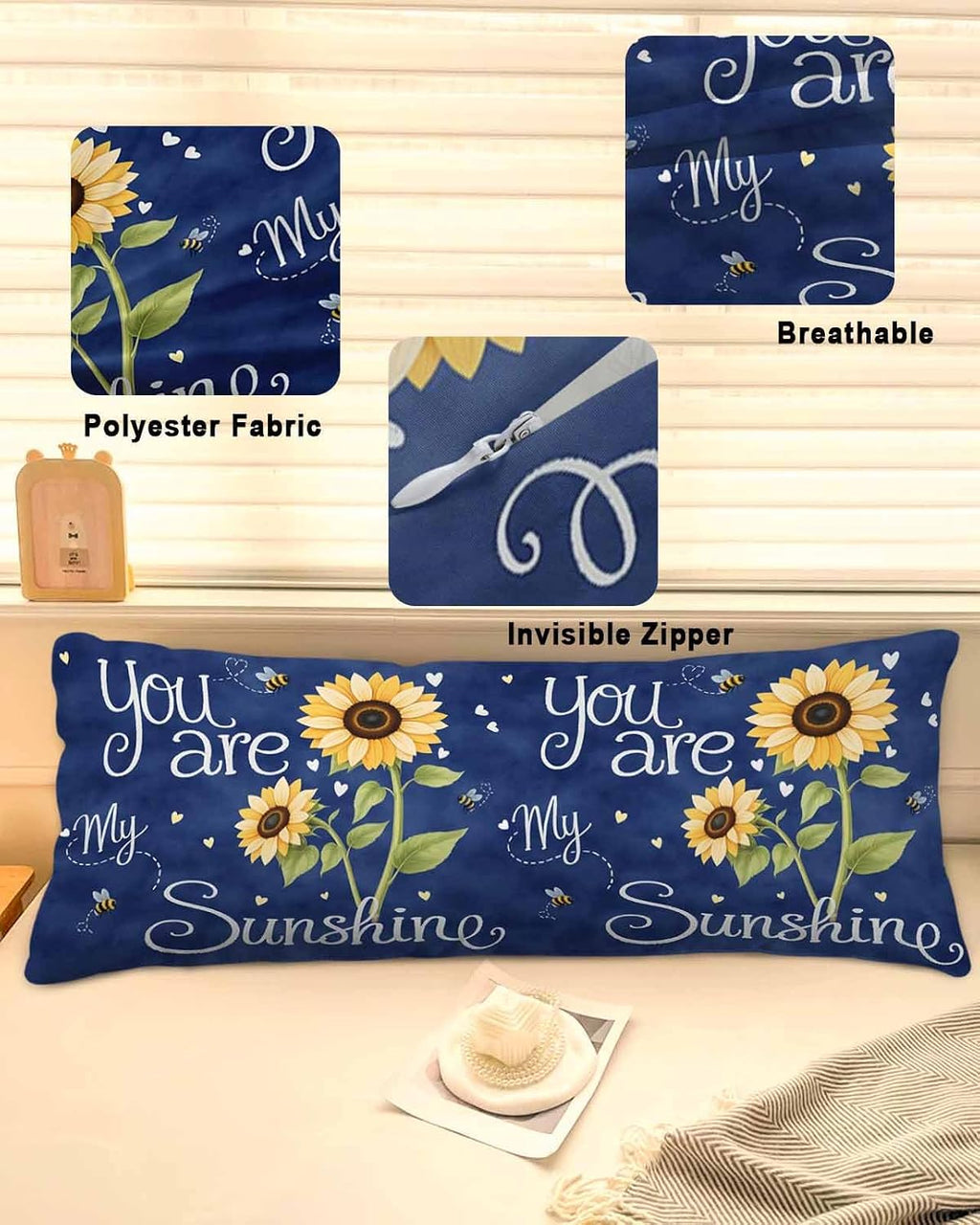 Rgaienmelw You Are My Sunshine Long Body Throw Pillow Covers 20x60 Inches, Rectangle Decorative Pillowcase with Zipper, Yellow Sunflow…