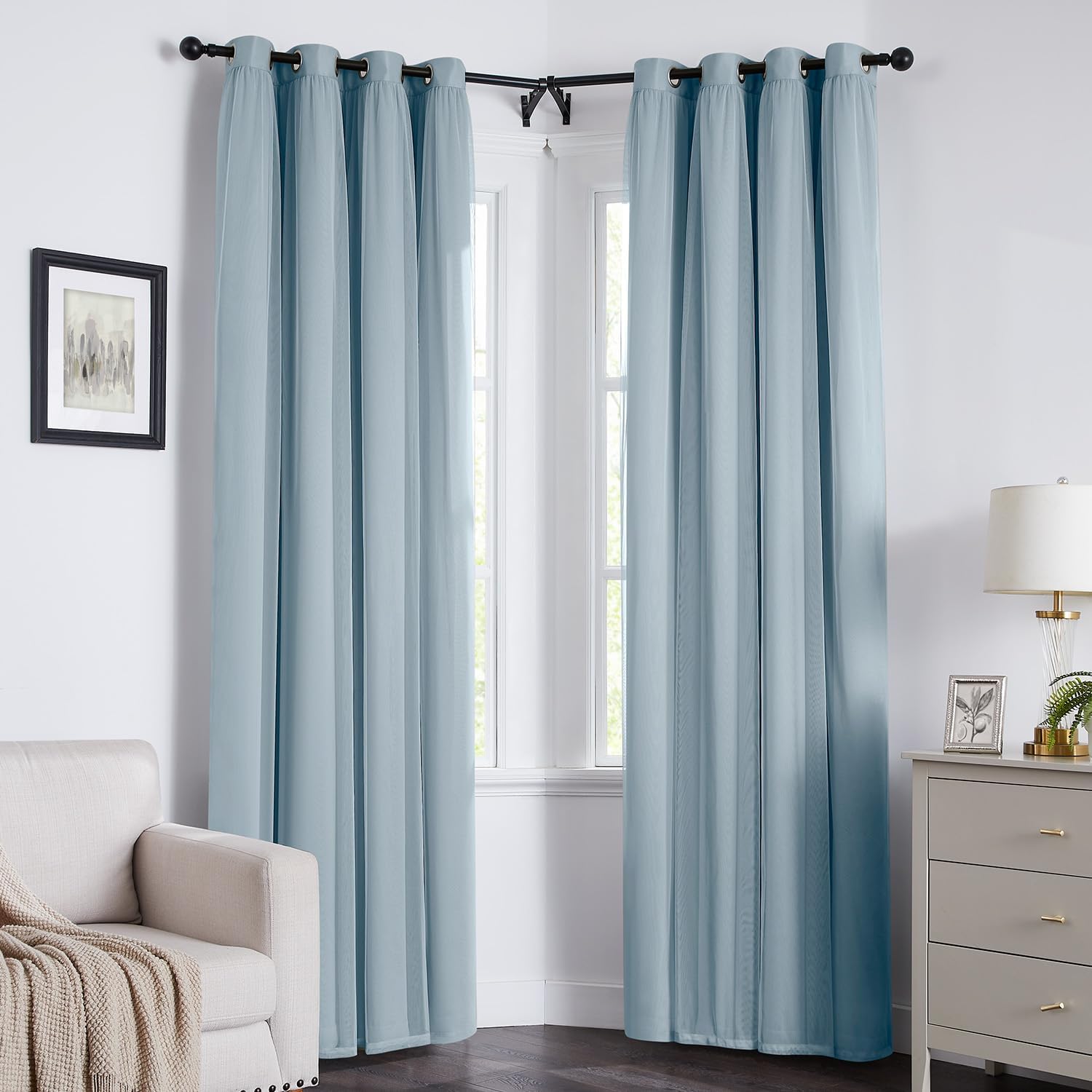Swandream Blackout Curtains for Bedroom, Double Layer Blue Curtains, Black Out Curtain 72 inch Long with Sheer Overlay for Living Room, Roo…