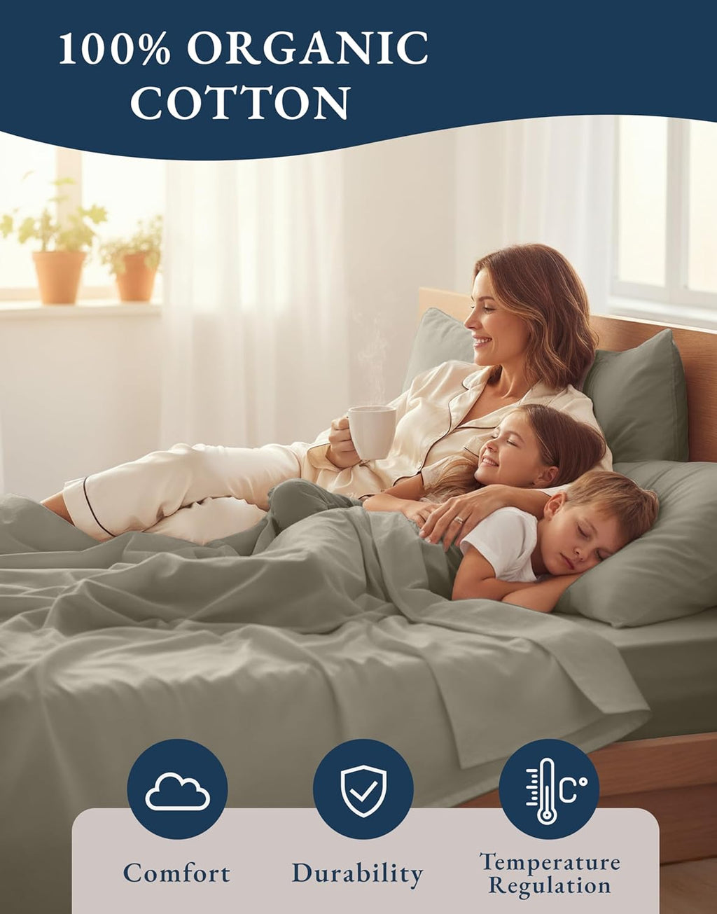 LaneLinen LANE LINEN 100% Organic Cotton Sheets Twin Size, Soft & Comfy Mercerized Fully Elasticized Naturally Temperature Regulating Susta…