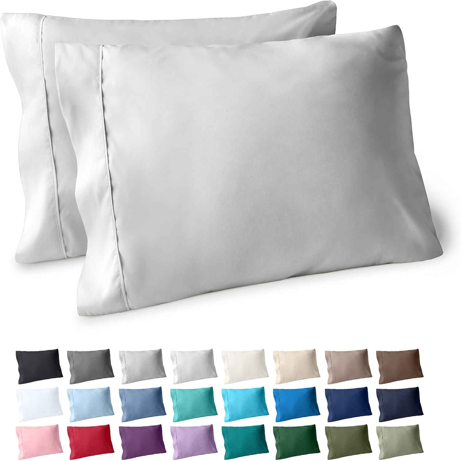 BareHome Bare Home Microfiber Pillow Cases - Standard/Queen Size Set of 2 - Cooling Pillowcases - Double Brushed - Light Grey Pillowcases 2…