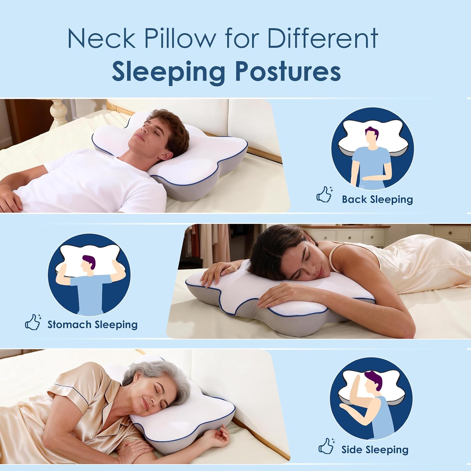 jiaao Patented Cervical Neck Pillow for, 5X Support Ergonomic Contour Neck Pillow with 3D Ice-Silk Mesh Cover and Oeko-TEX Memory Foam, Or…