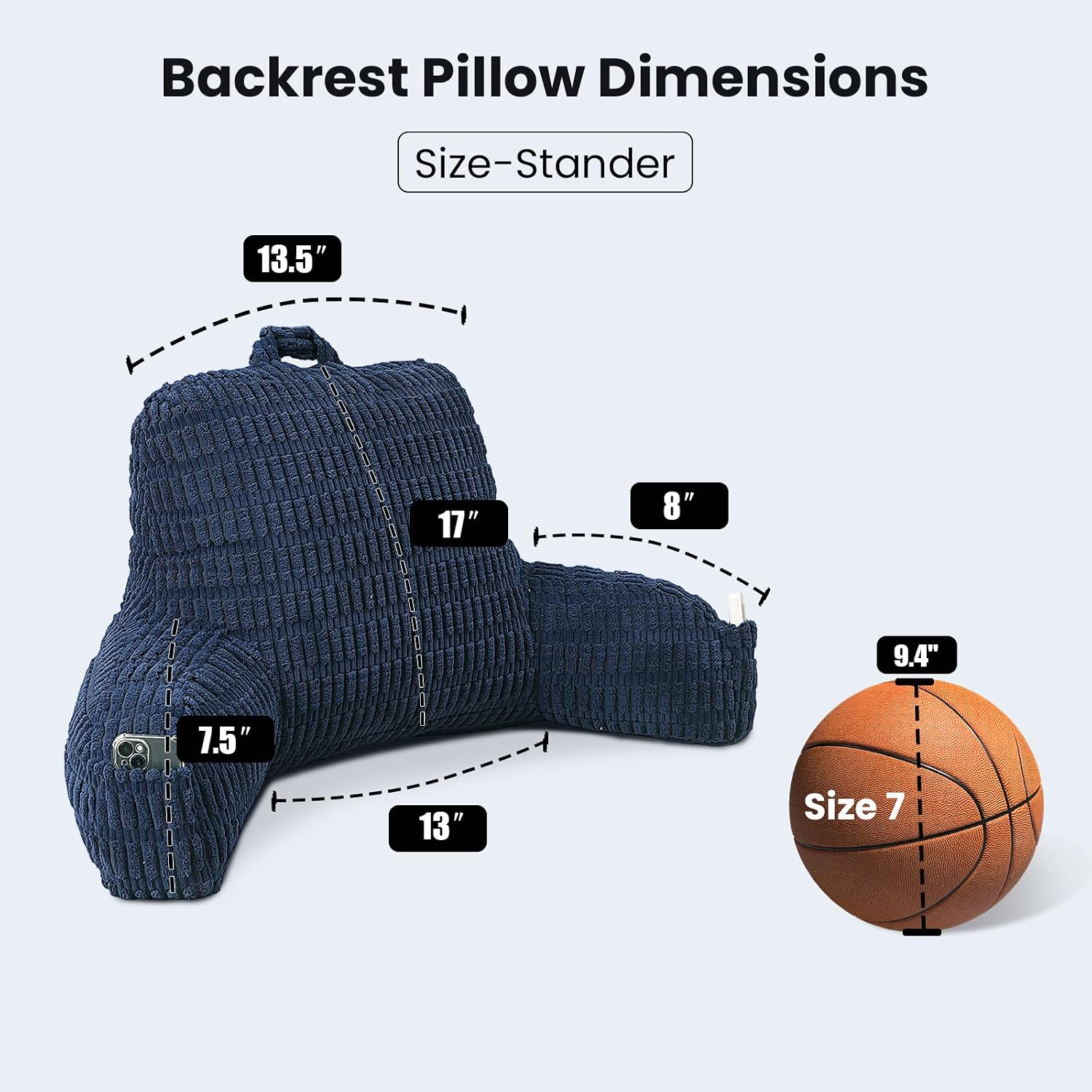 Pajeo Reading Pillow for Sitting in Bed with Arm Rests,100% 7D Fiber Filling Sitting Pillow for Back Support, Oeko-TEX Certified Backrest Pi…