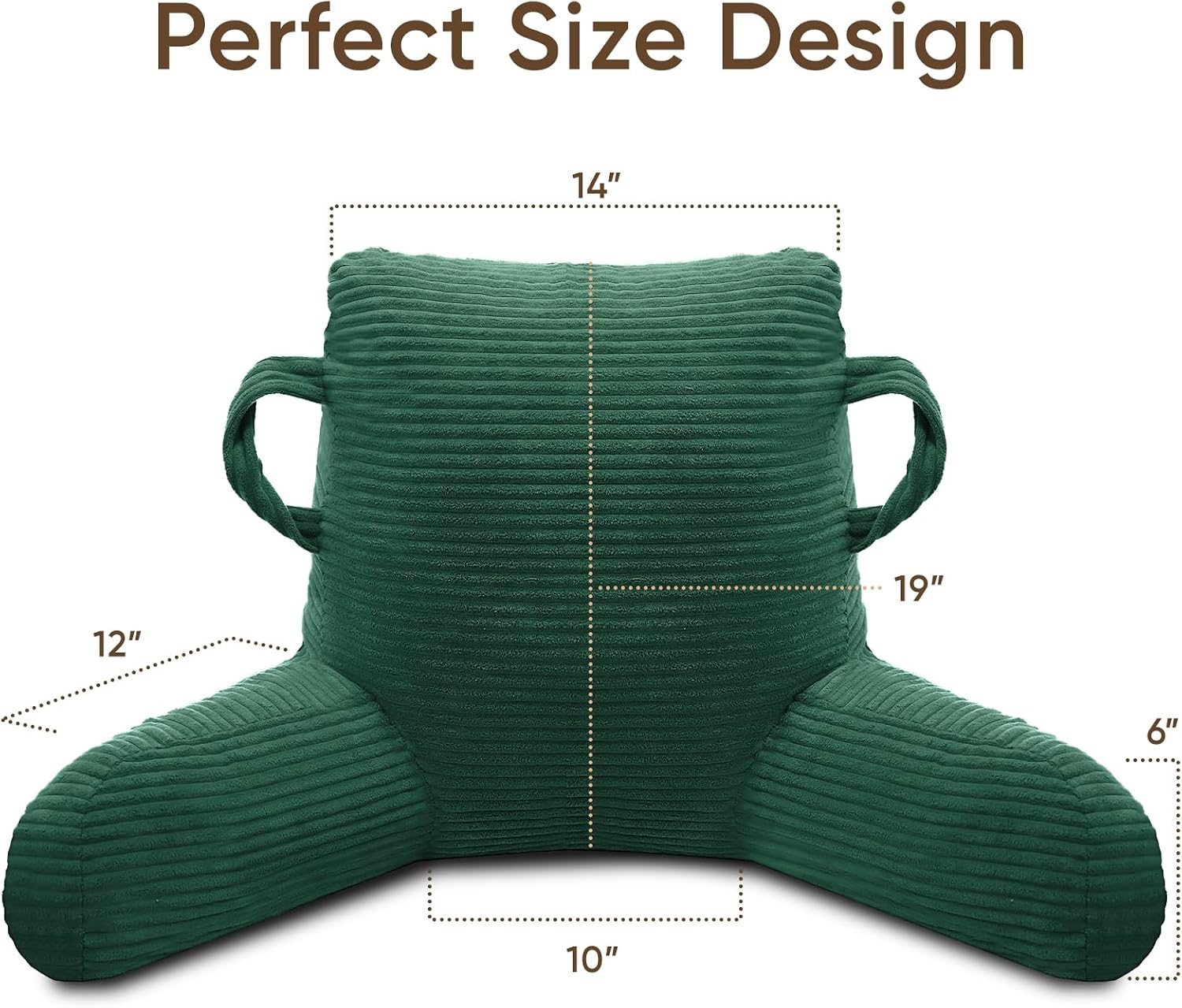 Reading Pillow for Sitting in Bed Adult, Bed Reading Pillow with Shredded Memory Foam, Back Pillow for Sitting with Arms and Pockets, Green
