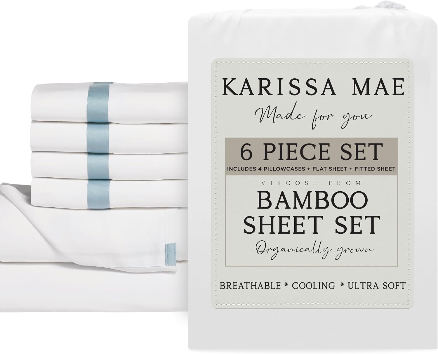 KARISSA MAE 6 Piece Pure Viscose from Bamboo Cal King Size Sheet Set | 100% FSC Certified | Luxuriously Soft | Cooling | 18" Deep Pocket…