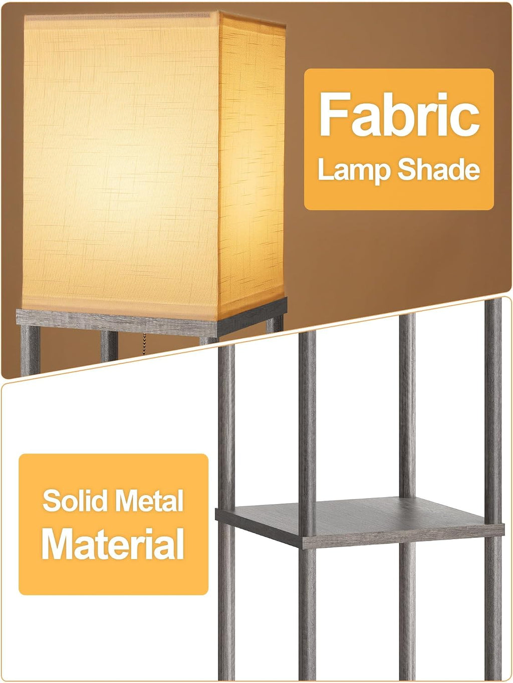Floor Lamp with Shelves for Living Room 2 Pack Oak Gray, Shelf Floor Lamp with 3 CCT LED Bulb, Corner Display Standing Column Lamp…