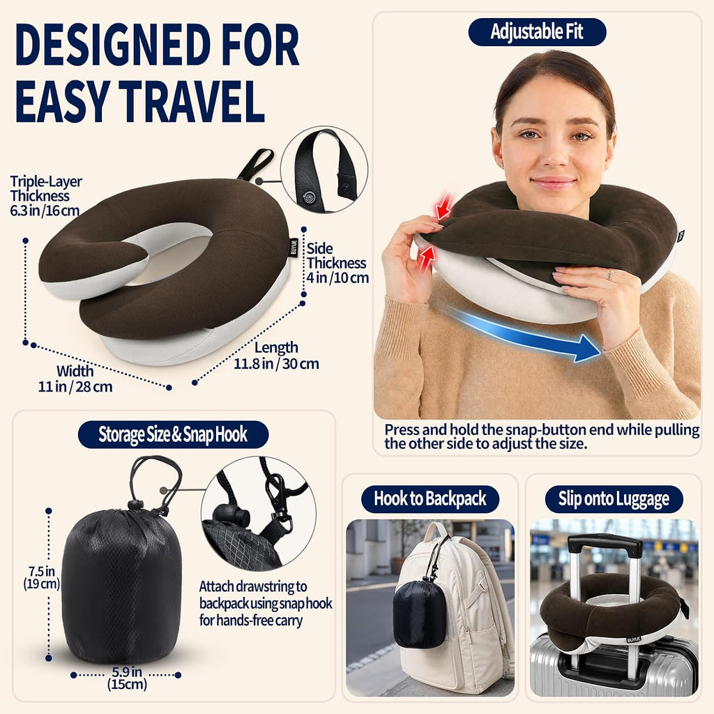 BUYUE Travel Neck Pillows for Airplanes, Memory Foam 360° Head Support Sleep for Long Flight, Skin-Friendly & Breathable, Kit with Eye…
