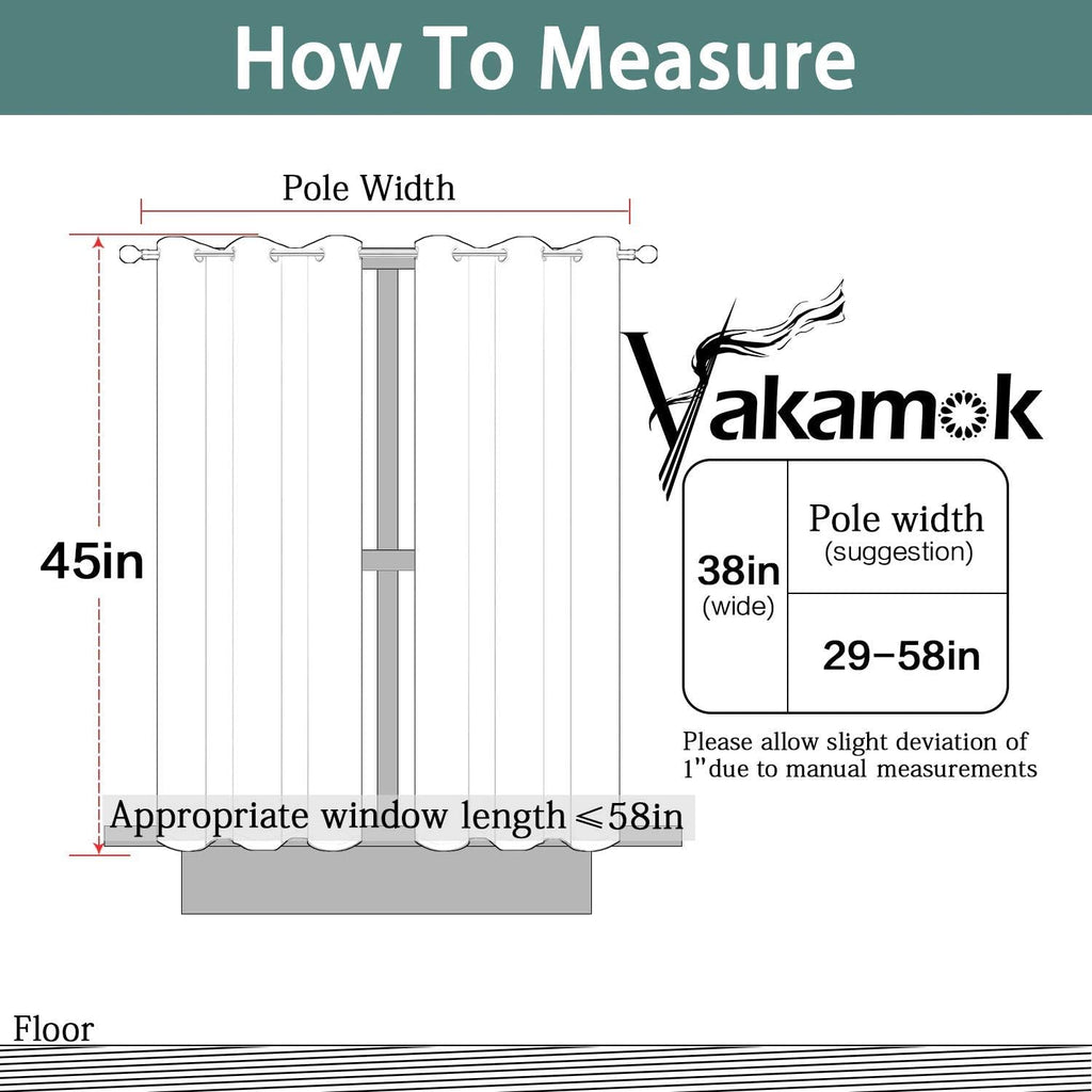 Yakamok Blackout Curtains for Bedroom, Room Darkening Thermal Insulated Grommet Window Drapes for Living Room, 38W x 45L, Set of 2