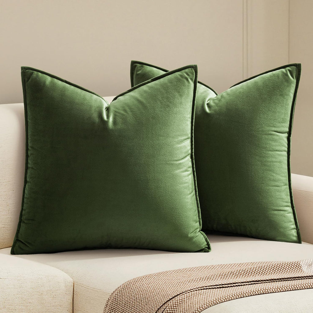Miulee Moss Green Velvet Throw Pillow Covers 24x24 Soft Summer Decorative Solid Square Euro Sham Cushion Cases Pack of 2 Modern Luxury Home…