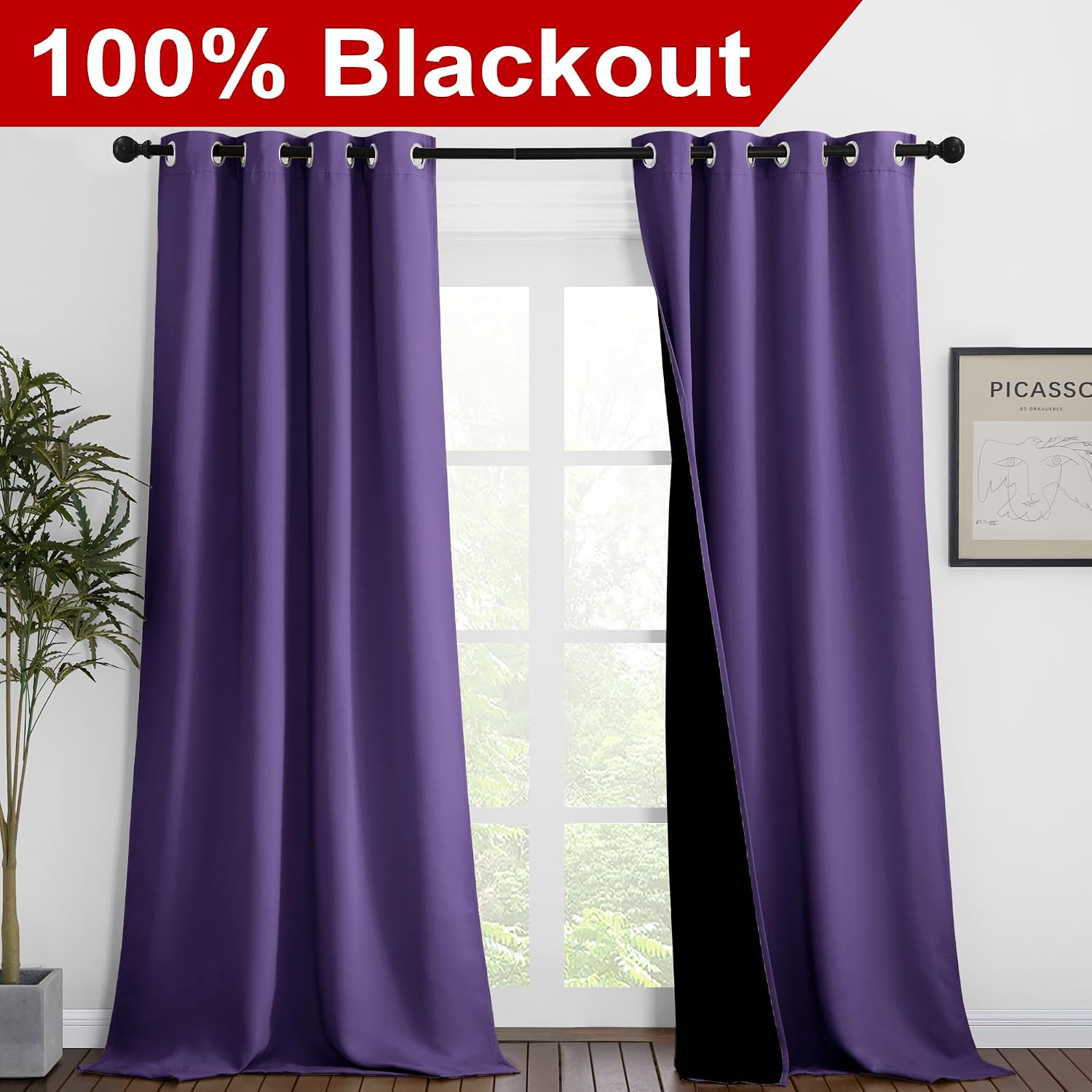 Nicetown Lilac Purple Full Shade Curtain Panels, Pair of Thermal Insulated & Energy Efficiency Blackout Curtains for Living Room Windows, L…