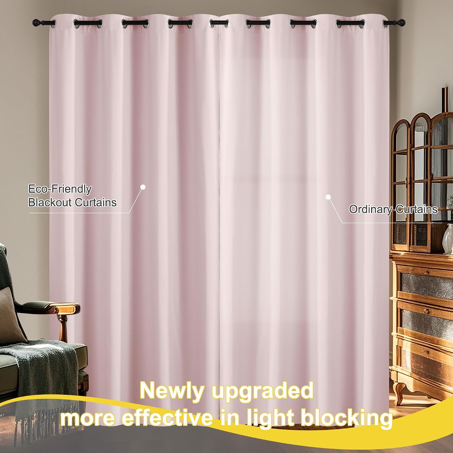 NICETOWN 100% Blackout Nursery Curtains 96 Inches Long, Thermal Insulated Window Drapes Room Darkening Curtains for Baby Bedroom with…