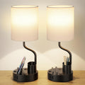 White Bedside Table Lamps for Bedroom Set of 2 - Nightstand Light with AC Outlet and USB A & C for Charging, 3 Color Temperatures Desk…