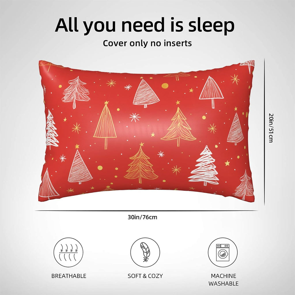 Satin Pillowcase for Hair and Skin White and Gold Xmas Tree Super Soft and Cooling Similar to Silk Pillow Case 1 Pack with Hidden Zipper…
