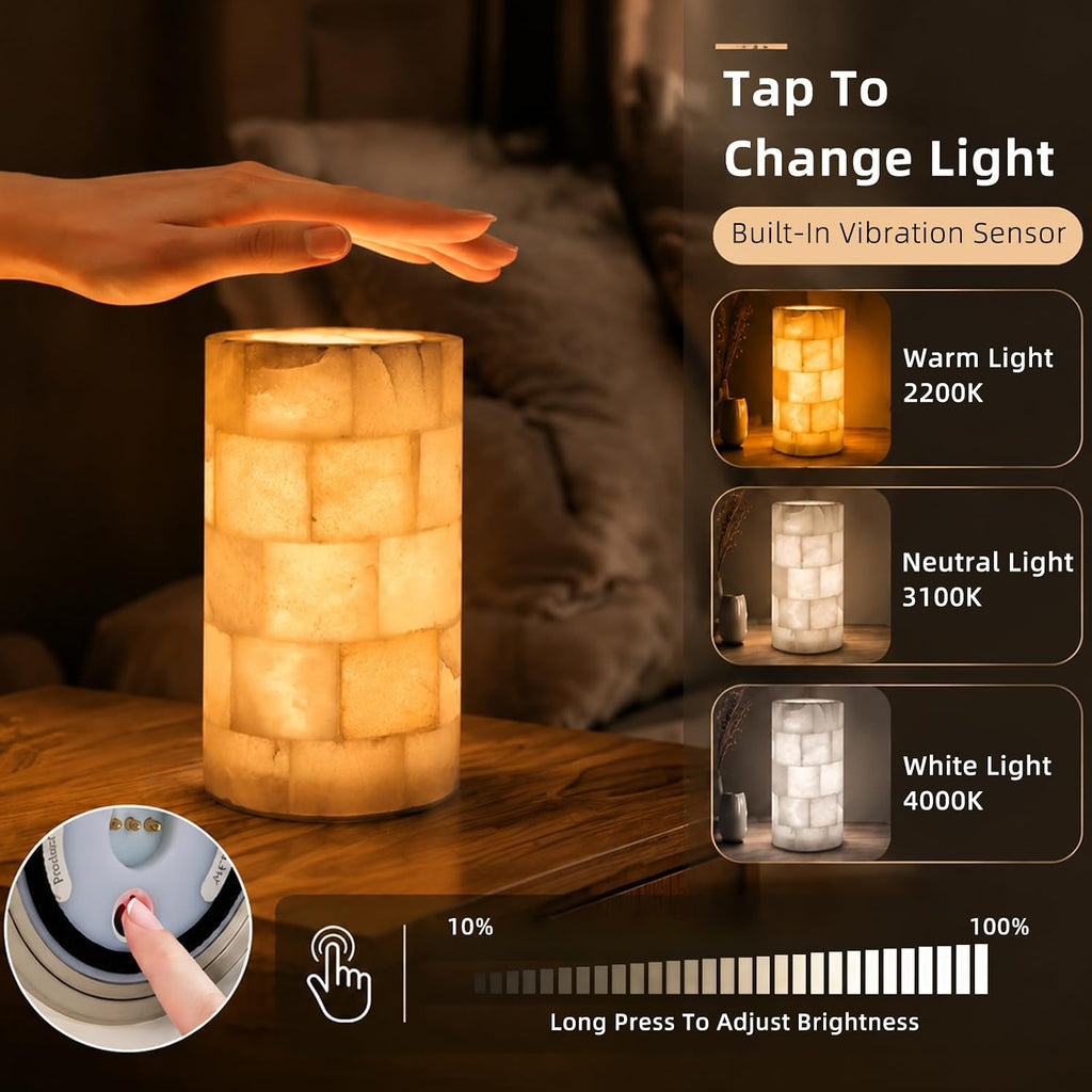 Marble Touch Lamp, Rechargeable Alabaster Table Lamp, Cordless Night Light, Battery Operated Bedside Light for Nightstand, Living Room…