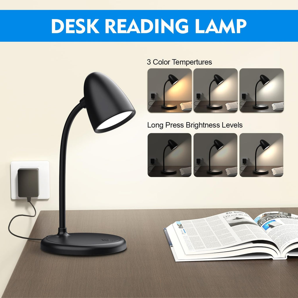 LED Desk Lamp for Home Office,3 Light Colors, Table Lamp, Dimmable Reading Light for Bedside Small Desk Lamp for College Dorm Room, Bedroom…