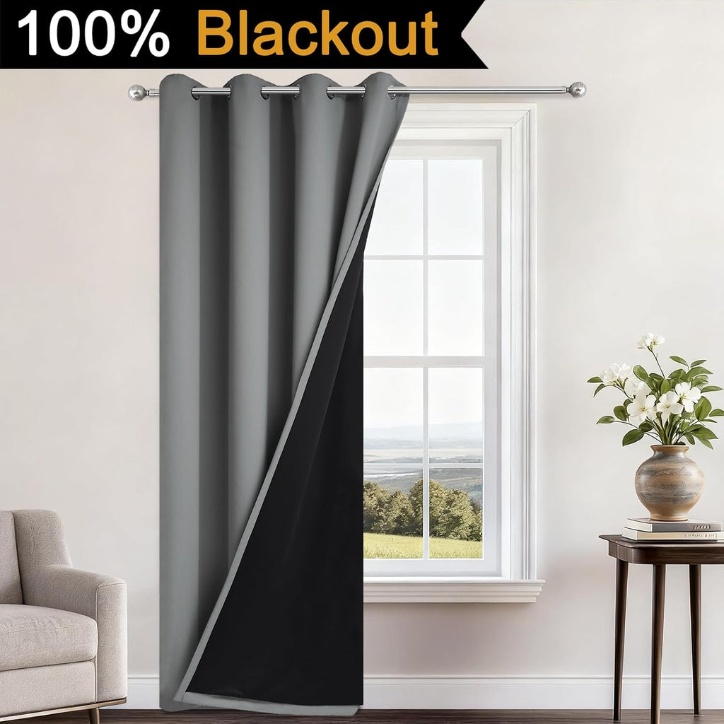 Yakamok 100% Blackout Curtains 84 Inches Long, 2 Thick Layers Heat and Full Light Blocking Soft Thermal Insulated Drapes for Bedroom(52" Wi…