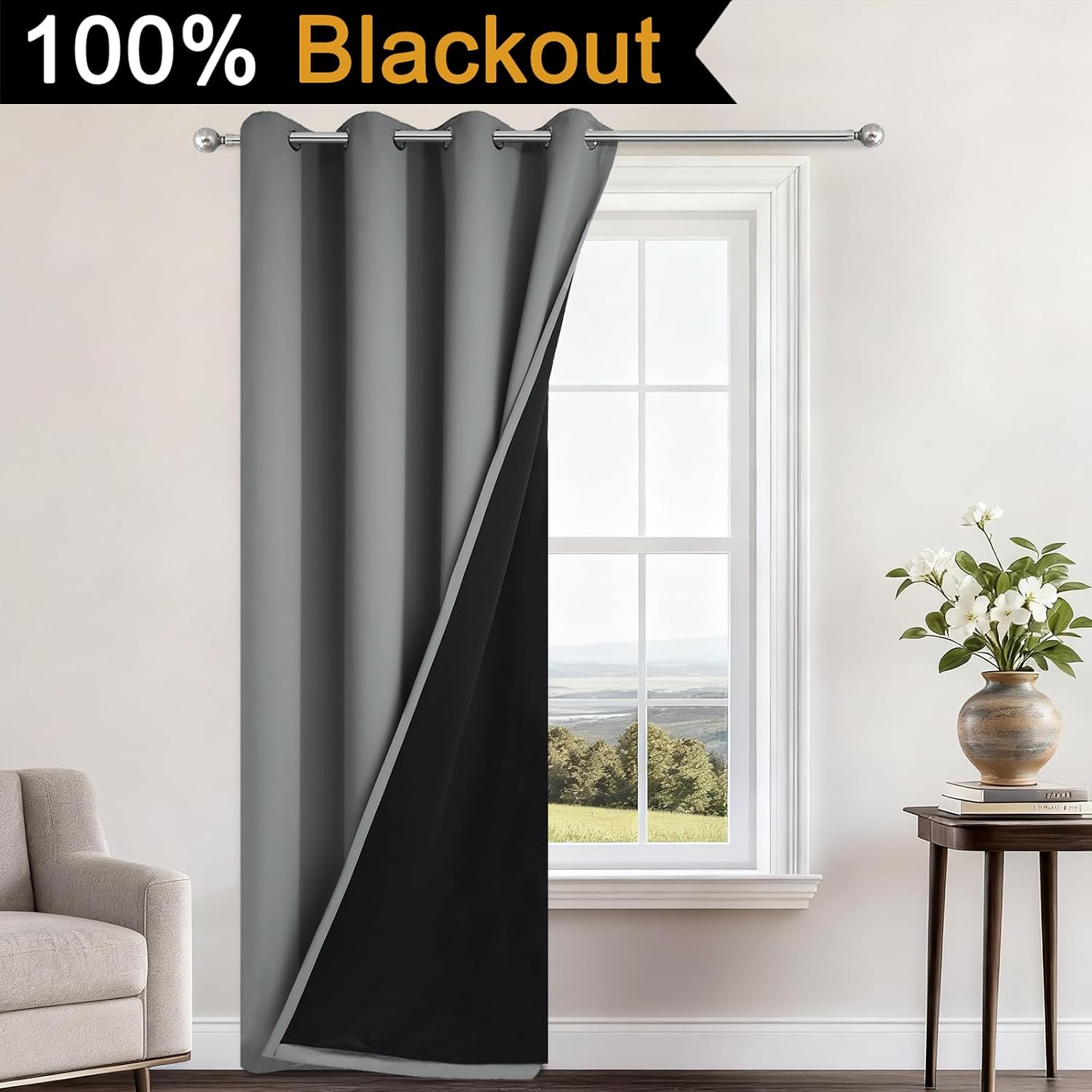 Yakamok 100% Blackout Curtains 84 Inches Long, 2 Thick Layers Heat and Full Light Blocking Soft Thermal Insulated Drapes for Bedroom(52" Wi…