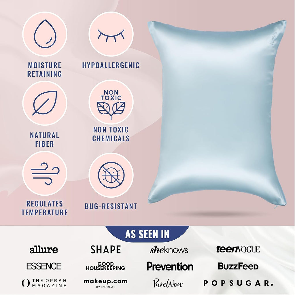 Blissy Silk Pillowcase - 100% Pure Mulberry Silk - 22 Momme 6A High-Grade Fibers - Silk Pillow Cover for Hair & Skin - Regular, Queen &…