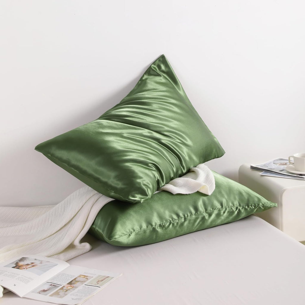 Ntbay 2 Pack Satin Queen Pillowcases for Hair and Skin, Luxurious and Silky Pillow Cases with Envelope Closure, 20x30 Inches, Olive Green 2…