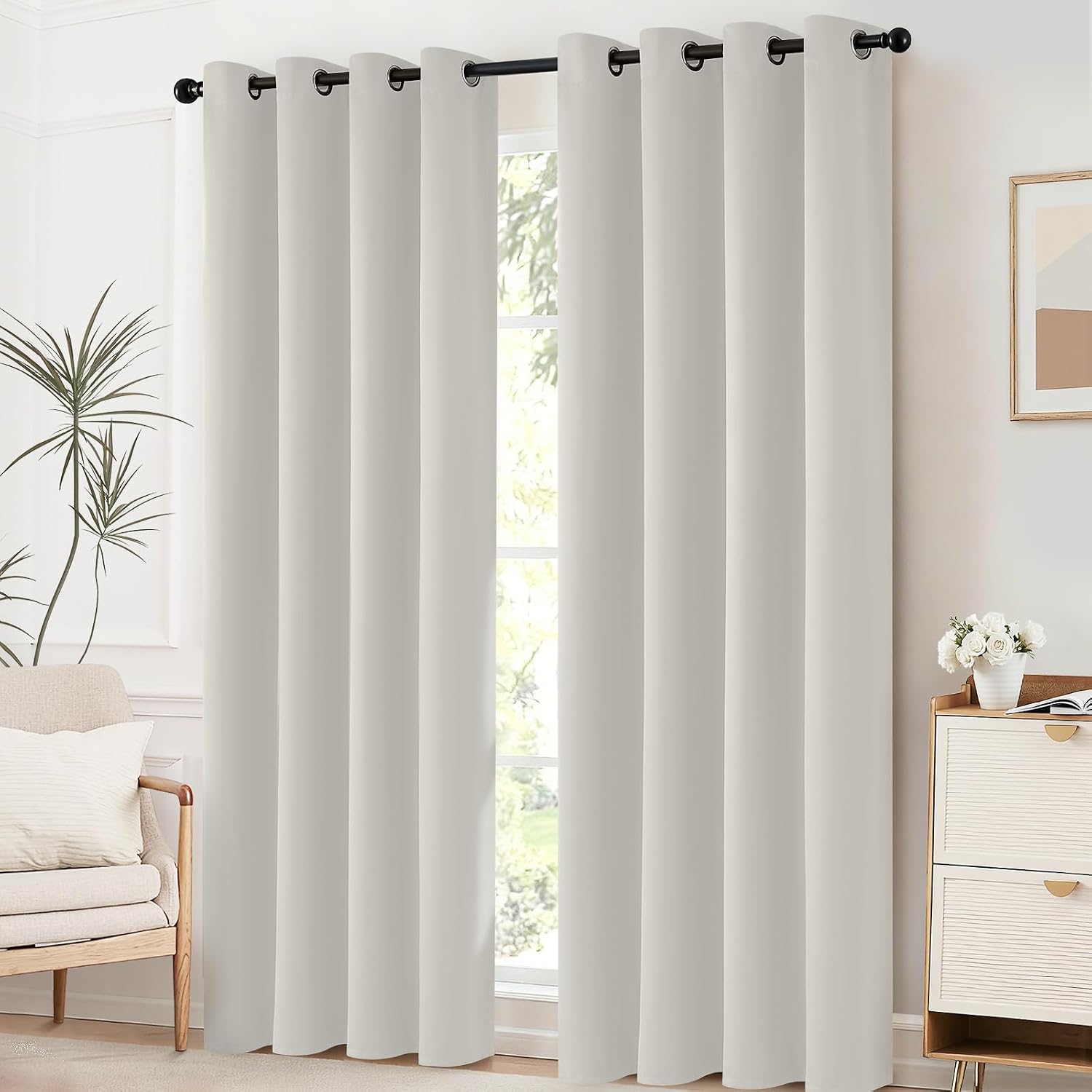 Yakamok Blackout Curtains Room Darkening Thermal Insulated Grommet top Window Curtains for Living Room, 52 x 54 Inch, Light Beige, 2 Panels