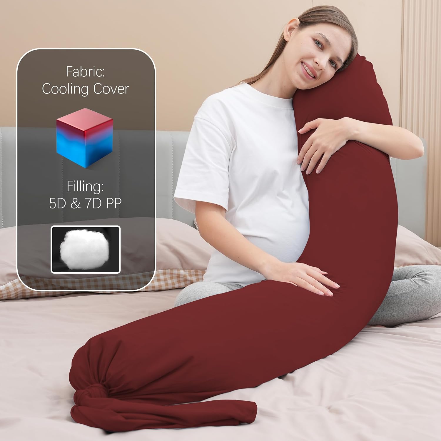 Moonpark MOON PARK Pregnancy Pillow - Incredibly Smooth and Soft Cooling Cover I Shaped Full Body Maternity Pillow with Removable Cover - S…