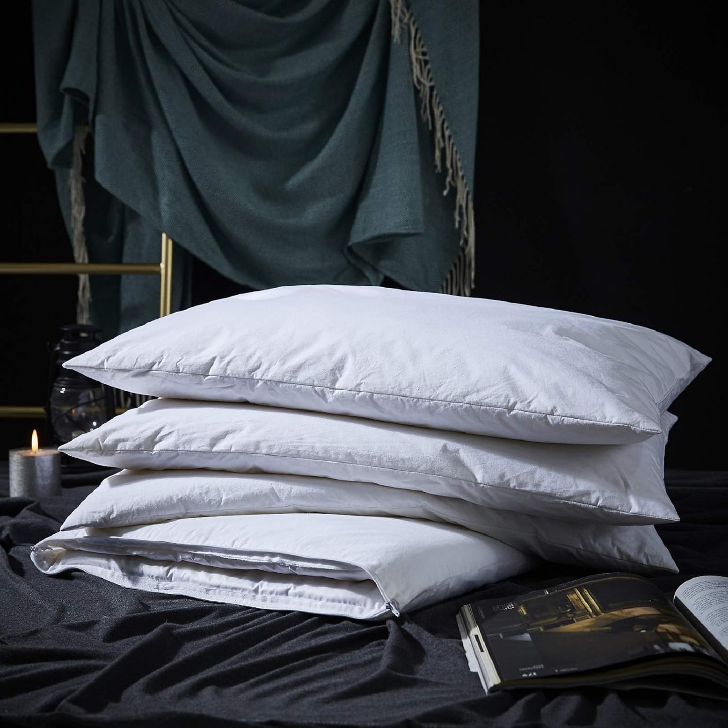 Three Geese Adjustable Layer Goose Feather Pillow, Assemblable Bed Pillow,100% Soft Cotton Cover, Good for Side and Back Stomach…