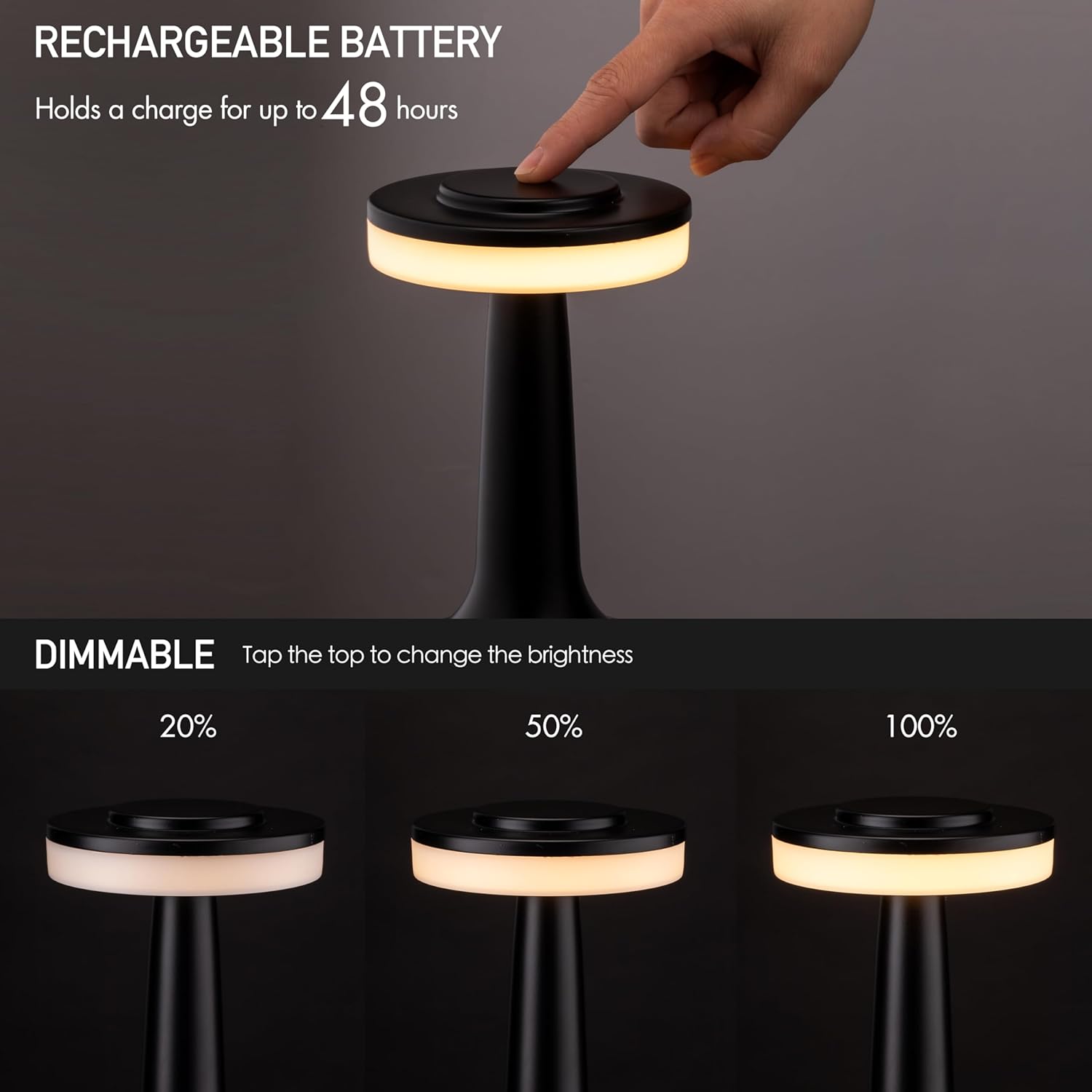 O’Bright Portable LED Table Lamp with Touch Sensor, 3-Levels Brightness, Rechargeable Battery Up to 48 Hours Usage, Night Light for Kids…