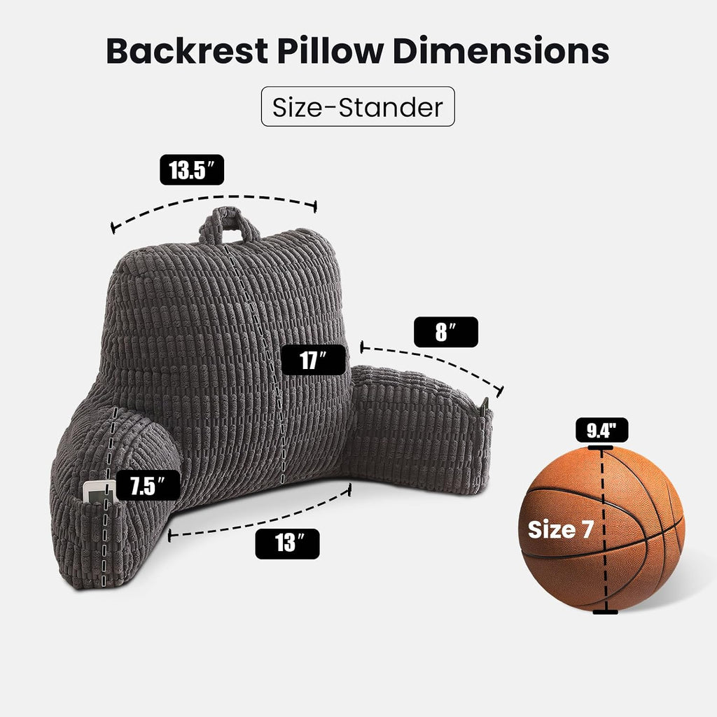 Pajeo Reading Pillow for Sitting in Bed with Arm Rests,100% 7D Fiber Filling Sitting Pillow for Back Support, Oeko-TEX Certified Backrest Pi…