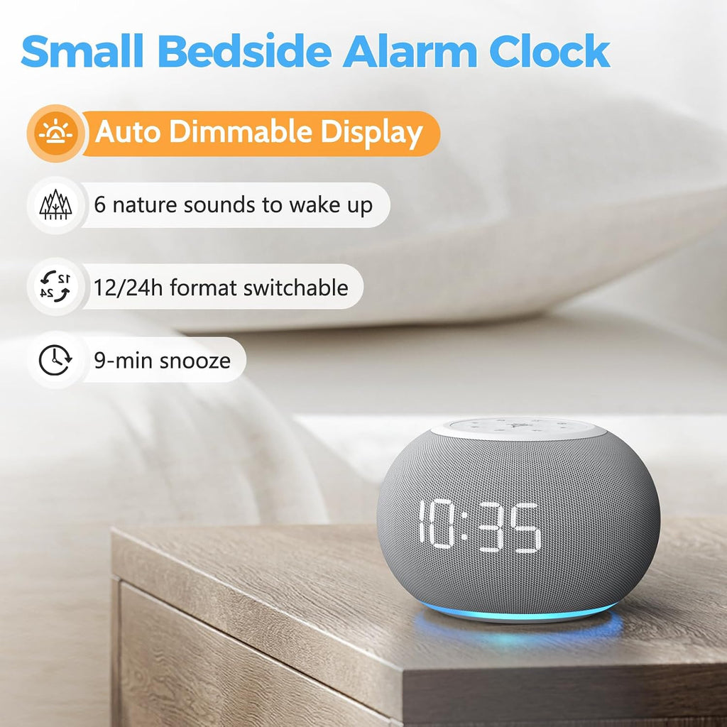 Reacher Auto-Dimmable Sound Machine Alarm Clock with Night Light, 20 Soothing Sounds, LED Digital Display, Sleep Timer, Precise Volume Cont…
