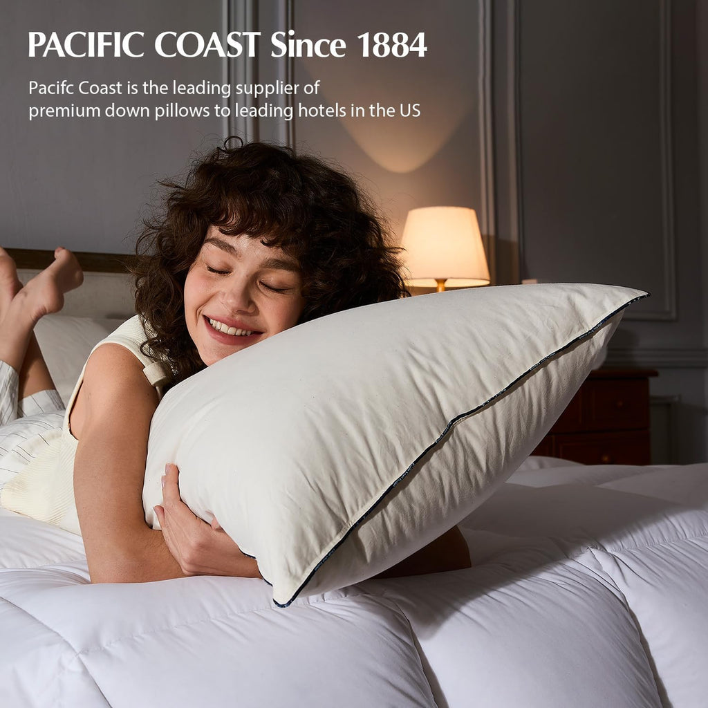PacificCoast Pacific Coast Down Pillow, Luxury Hotel Collection Bed Pillow for Sleeping, Standard Size of 1, 100% Organic Cotton Shell, 650…