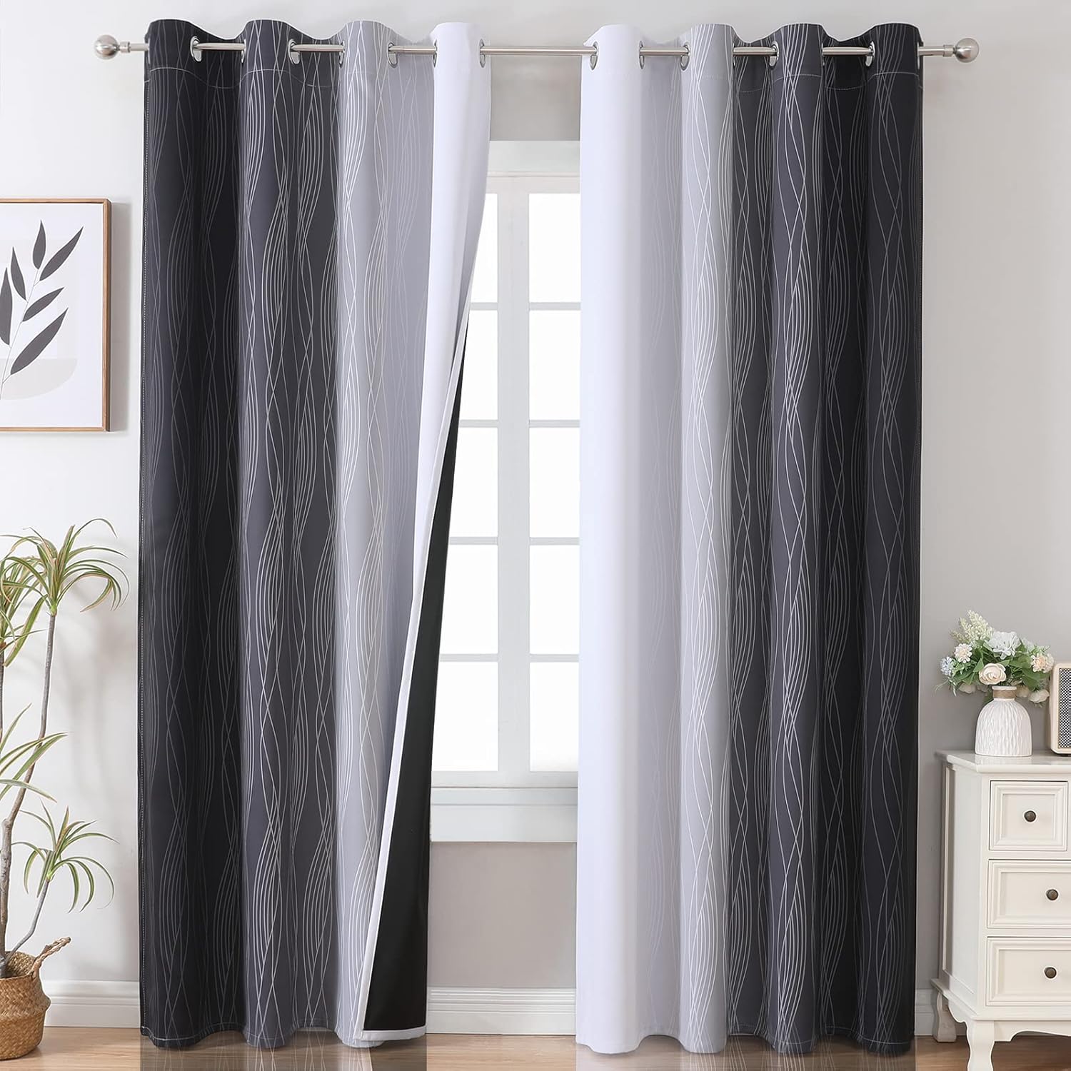 Estelartextiler Estelar Textiler Ombre Blackout Curtains 102 Inches Long 2 Panels Set, Black and Greyish White Thermal Insulated Drapes for…