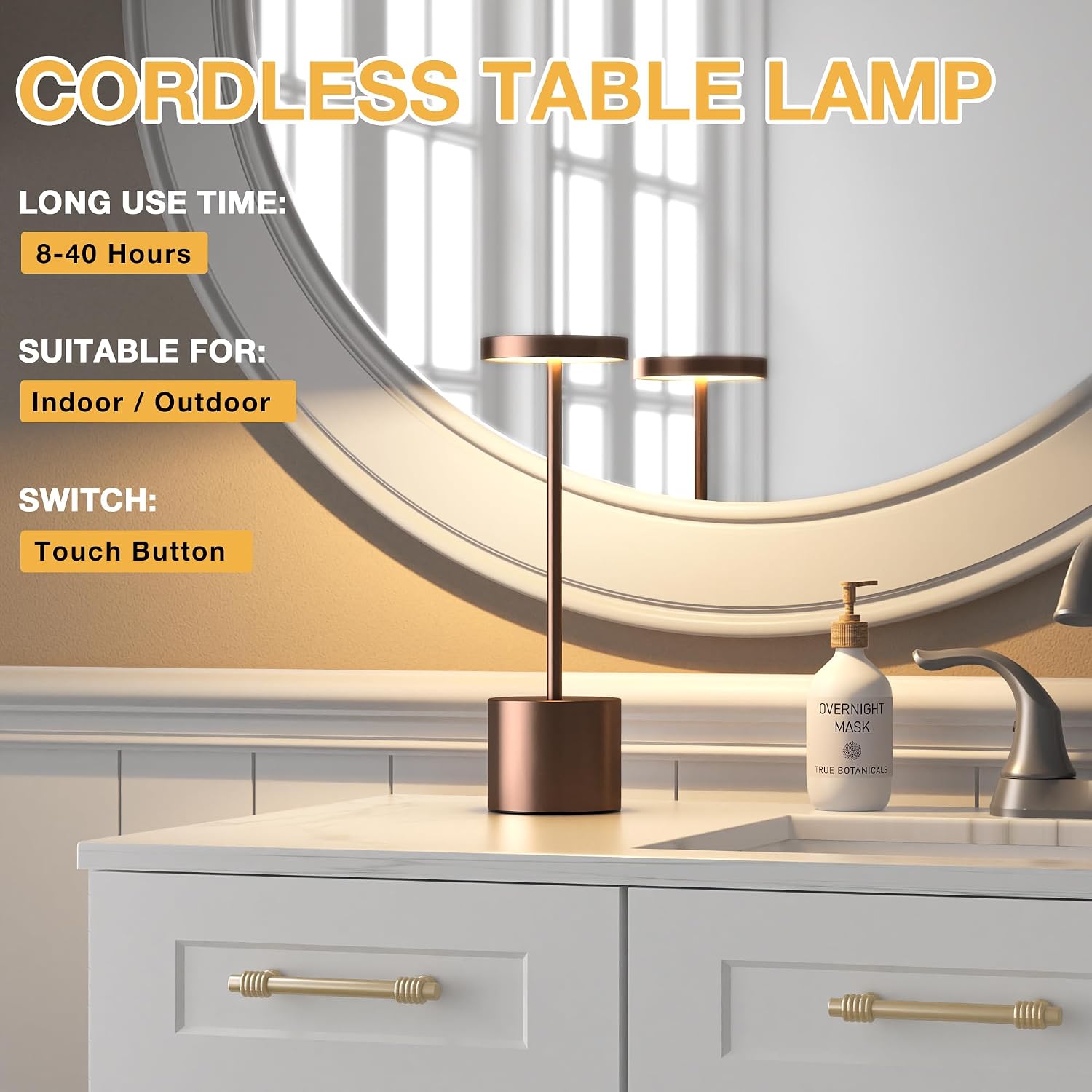 Kakanuo Brown Cordless Lamp Set, Rechargeable Lamp, 3 Color Temperature, LED Outdoor Wireless Lamps, Battery Operated Lamps, Stepless…