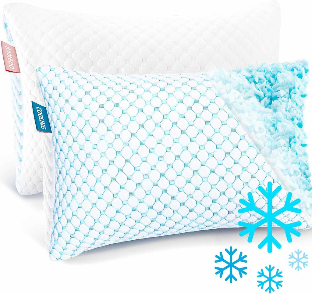 Nestl Cooling Pillow for Sleeping 2 Pack, Luxury Shredded Memory Foam Pillows Kids Size Set of 2, Adjustable Cold Gel Pillows for Hot…