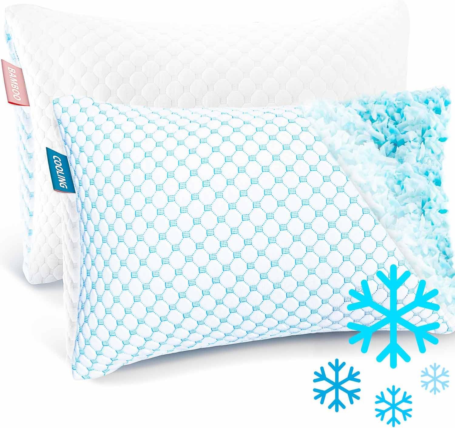 Nestl Cooling Pillow for Sleeping 2 Pack, Luxury Shredded Memory Foam Pillows Kids Size Set of 2, Adjustable Cold Gel Pillows for Hot…