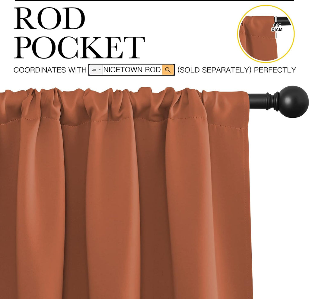 NICETOWN Blackout Curtains and Drapes - Thermal Insulated Solid Rod Pocket Blackout Draperies/Panels (Burnt Orange, 1 Pair, 42 by 72 inches)