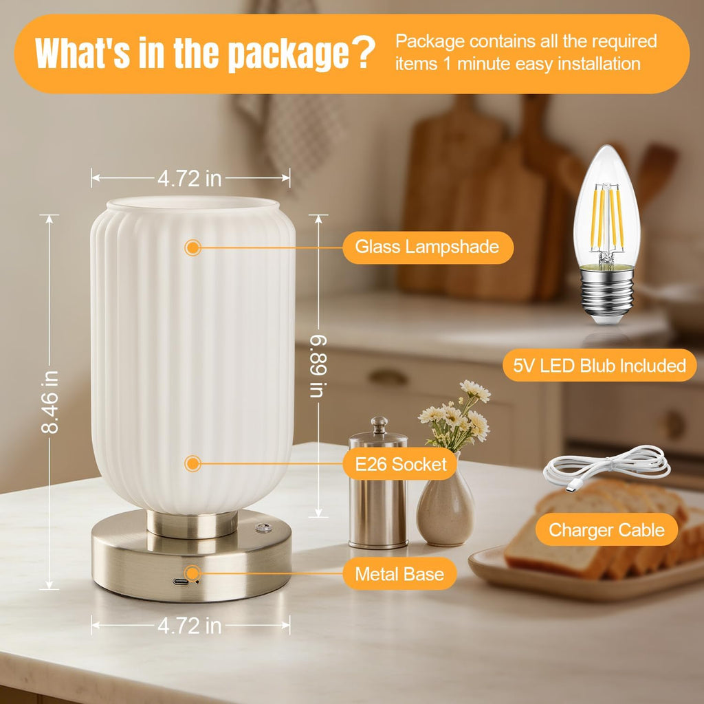 LightRound Cordless Table Lamp for Bedroom, 7500mAh Rechargeable Small Battery Lamp, Modern Touch Dimmable Wireless Lamp Brushed Nickel…